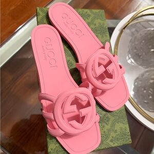 Gucci Pink Logo Slide Sandals